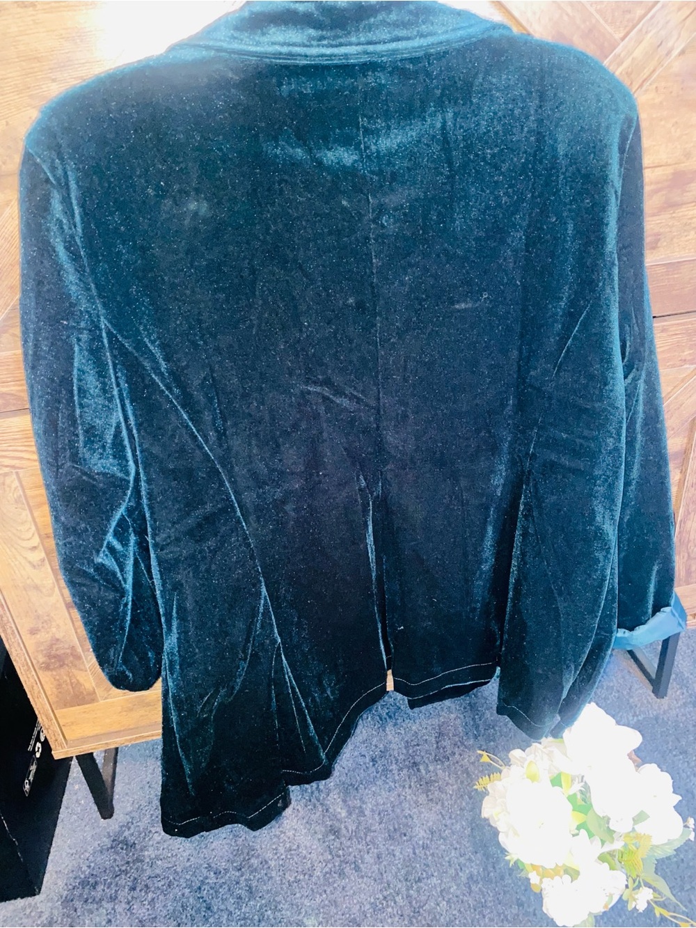Teal Velvet Notch-Lapel Blazer Jacket - Picture 3 of 3